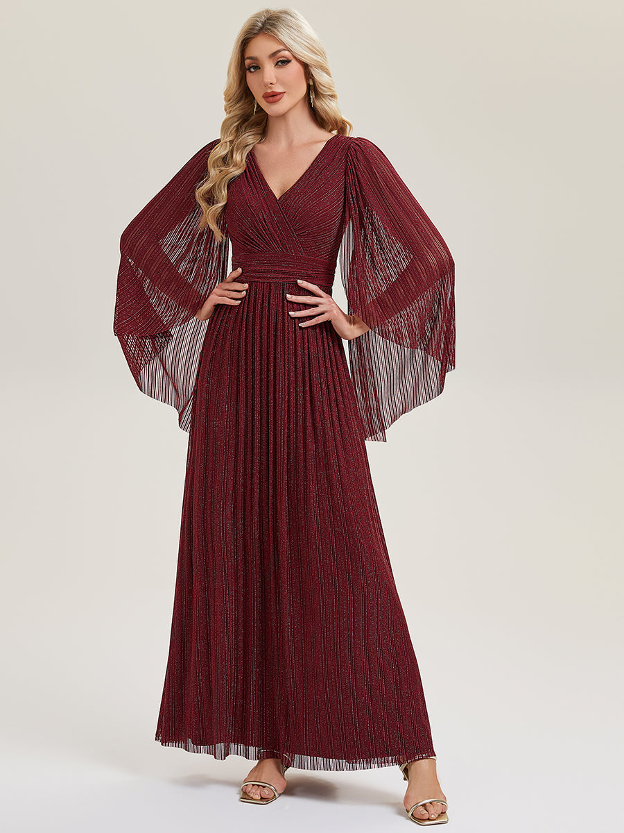 Glittery Empire Waist Batwing Sleeve Mother of the Bride Dress #color_Burgundy