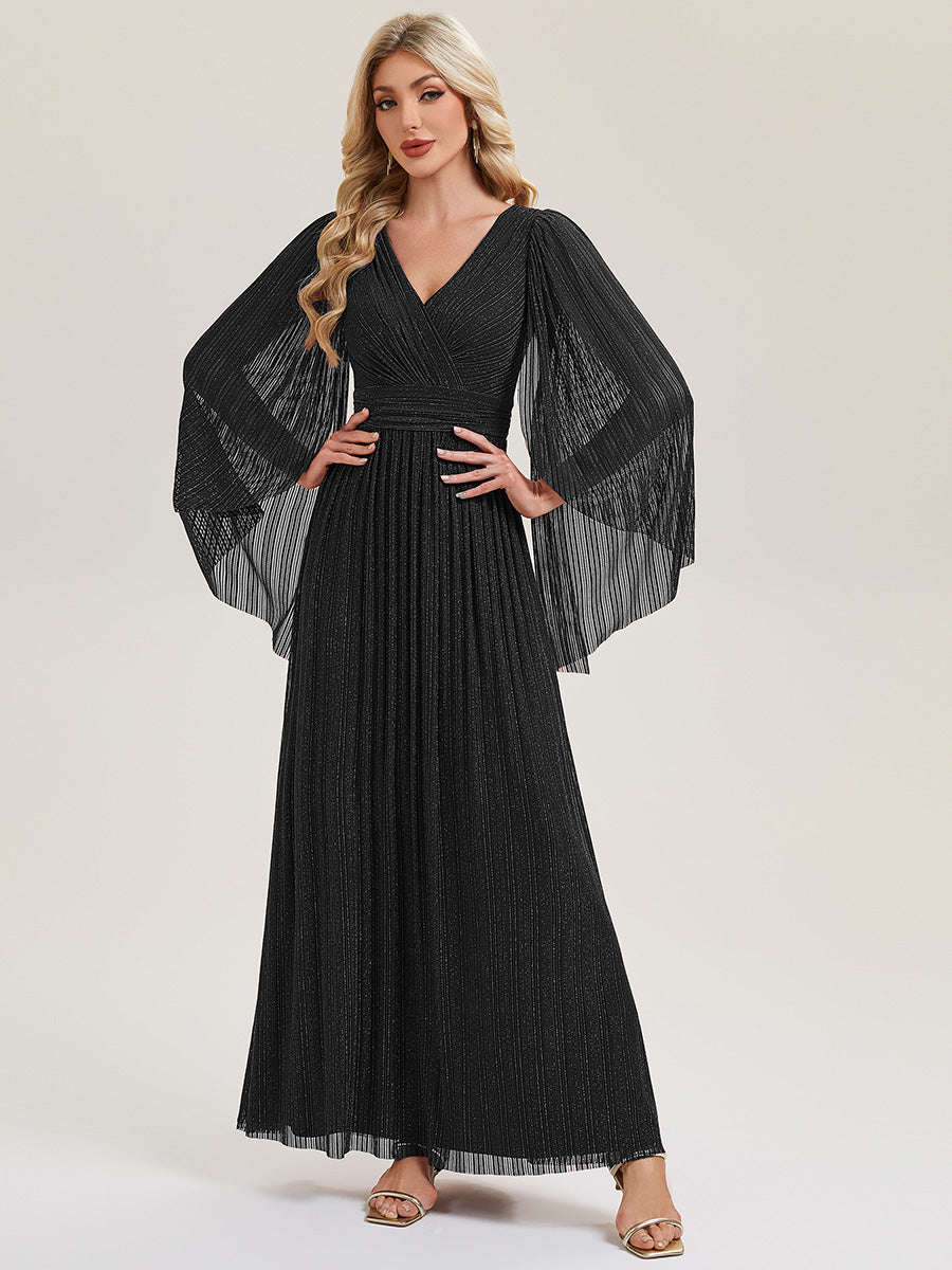 Glittery Empire Waist Batwing Sleeve Mother of the Bride Dress #color_Black