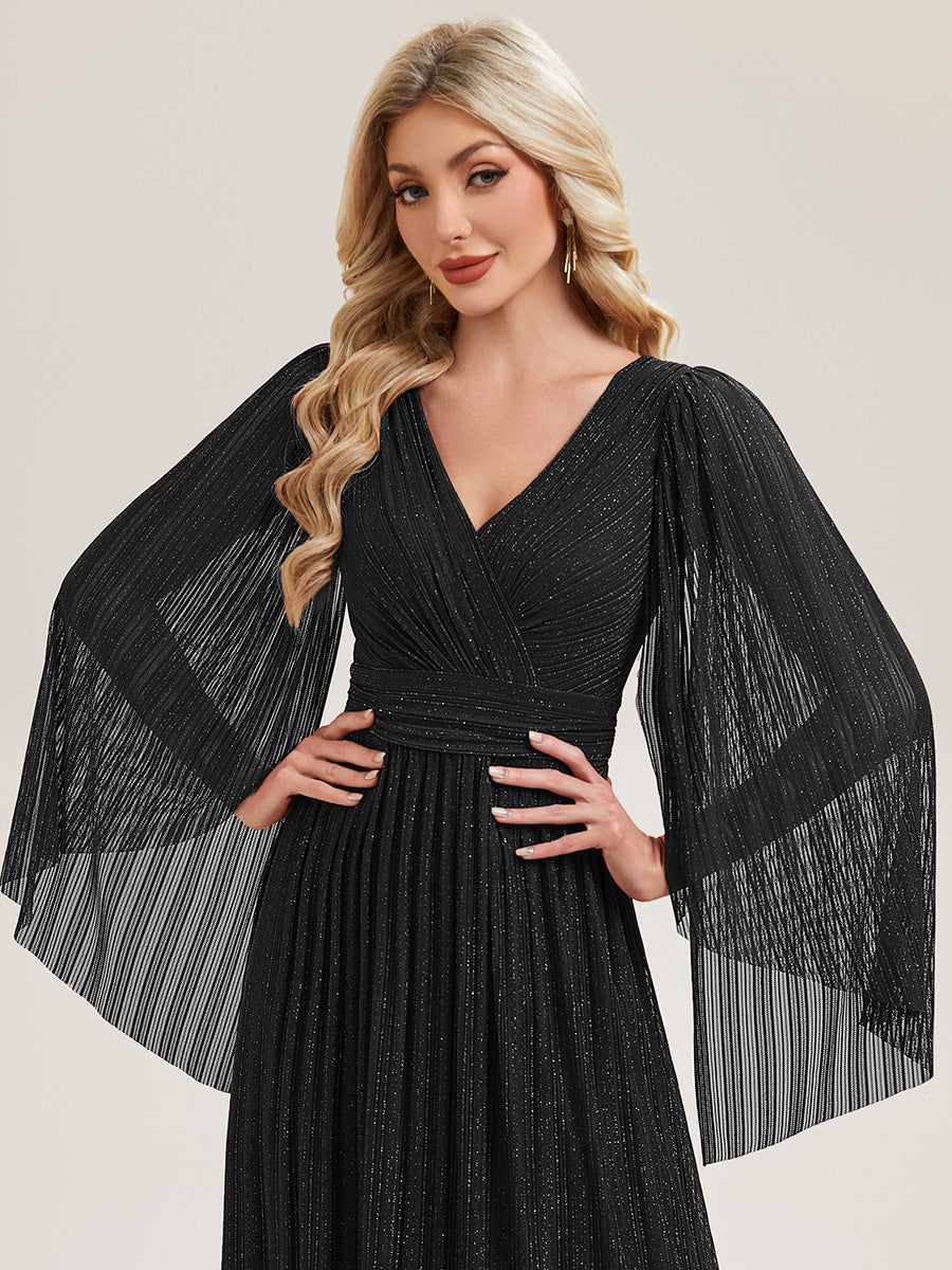 Glittery Empire Waist Batwing Sleeve Mother of the Bride Dress #color_Black