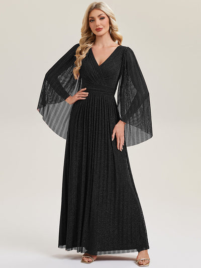 Glittery Empire Waist Batwing Sleeve Mother of the Bride Dress #color_Black