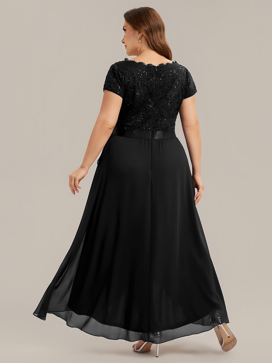 Plus Size Deep V-Neck Chiffon Evening Dress #color_Black