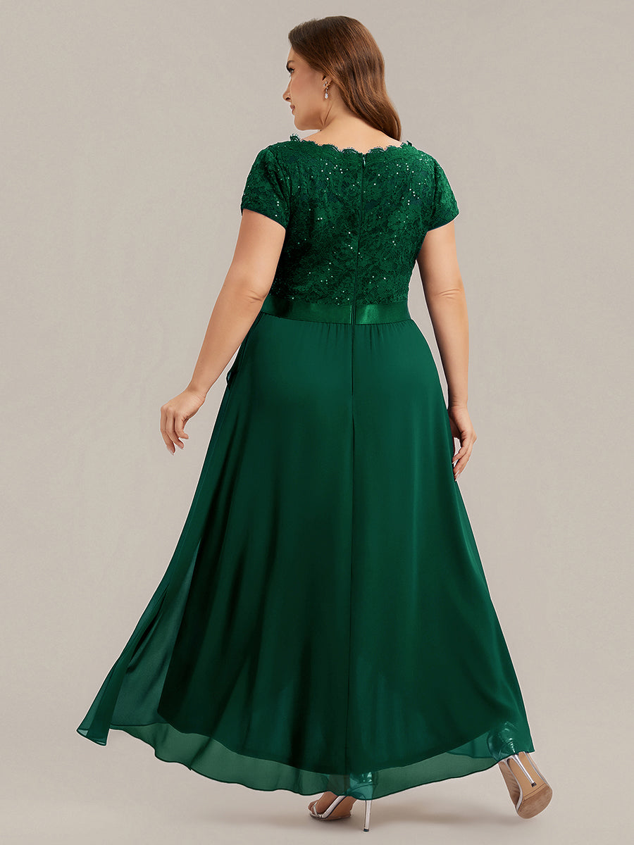 Plus Size Deep V-Neck Chiffon Evening Dress #color_Dark Green