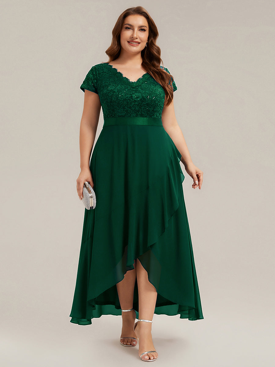 Plus Size Deep V-Neck Chiffon Evening Dress #color_Dark Green