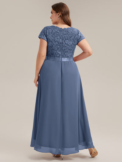 Plus Size Deep V-Neck Chiffon Evening Dress #color_Dusty Blue