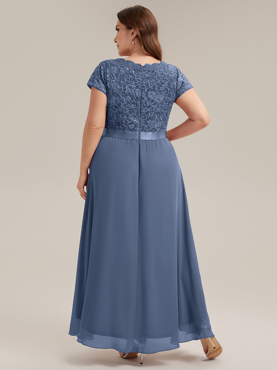 Plus Size Deep V-Neck Chiffon Evening Dress #color_Dusty Blue