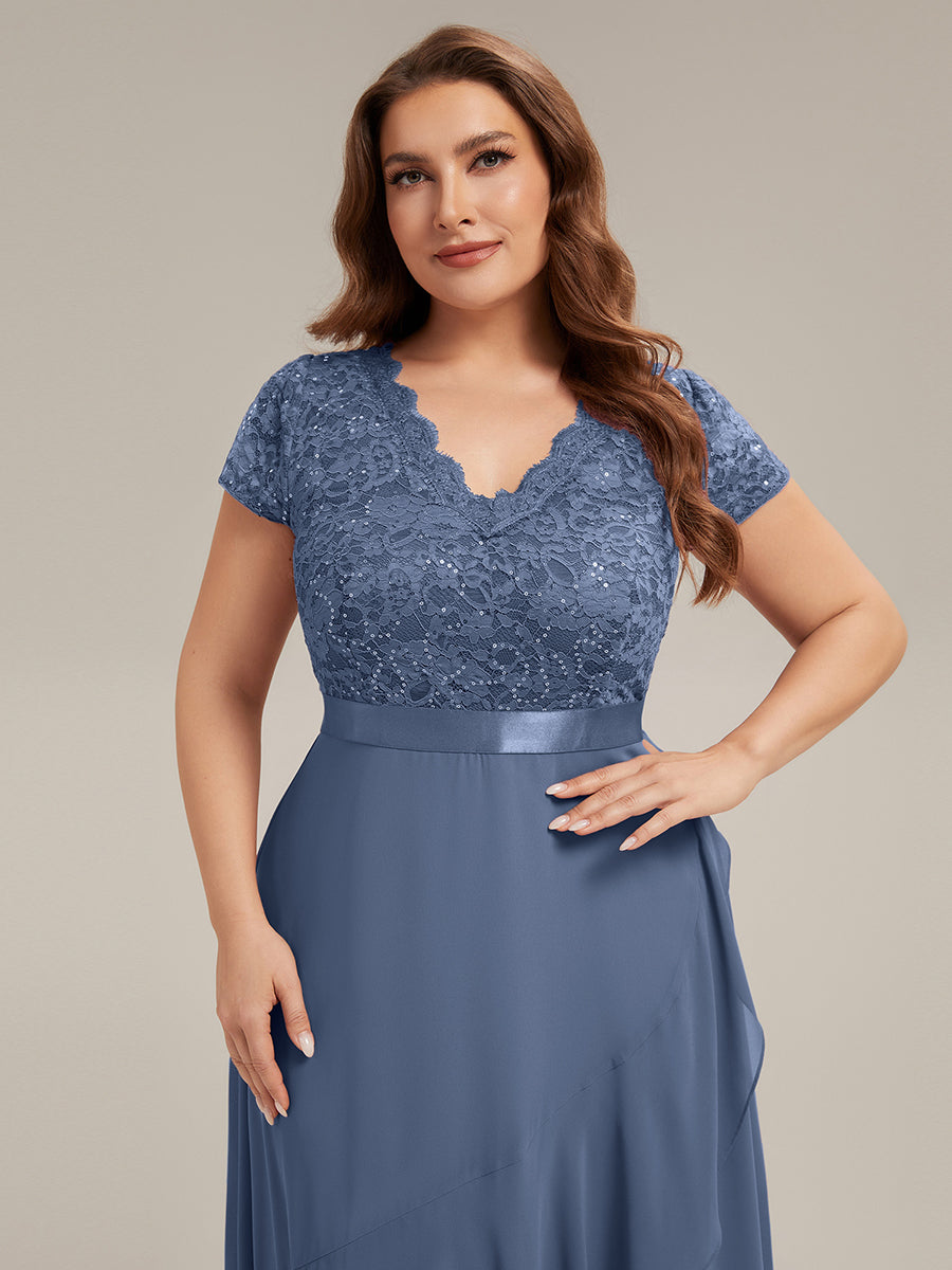 Plus Size Deep V-Neck Chiffon Evening Dress #color_Dusty Blue