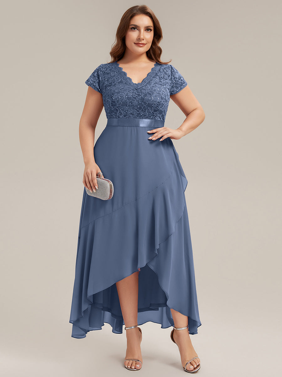 Plus Size Deep V-Neck Chiffon Evening Dress #color_Dusty Blue