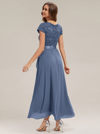 Deep V-Neck Chiffon Cap Sleeve Evening Dress #color_Dusty Blue