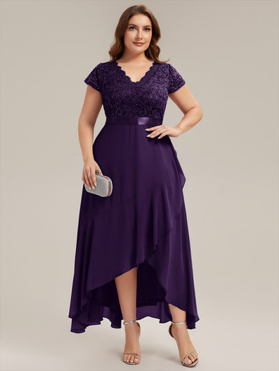 Plus Size Deep V-Neck Chiffon Evening Dress