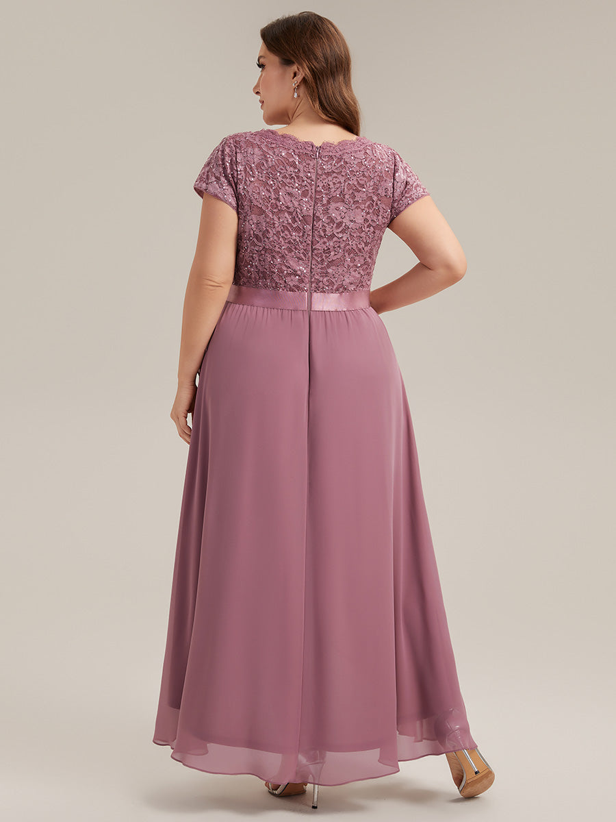 Deep V-Neck Chiffon Cap Sleeve Evening Dress #color_Purple Orchid