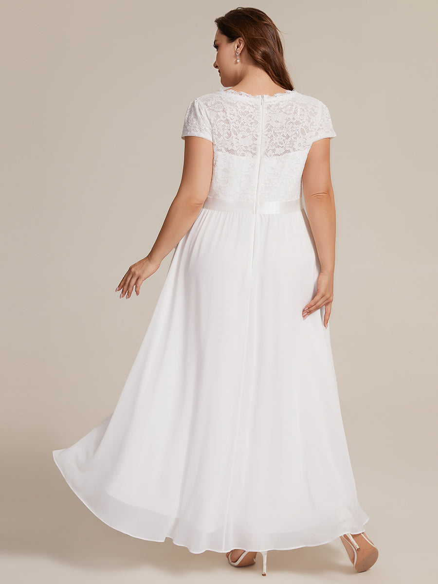 Plus Size Deep V-Neck Chiffon Evening Dress #color_White