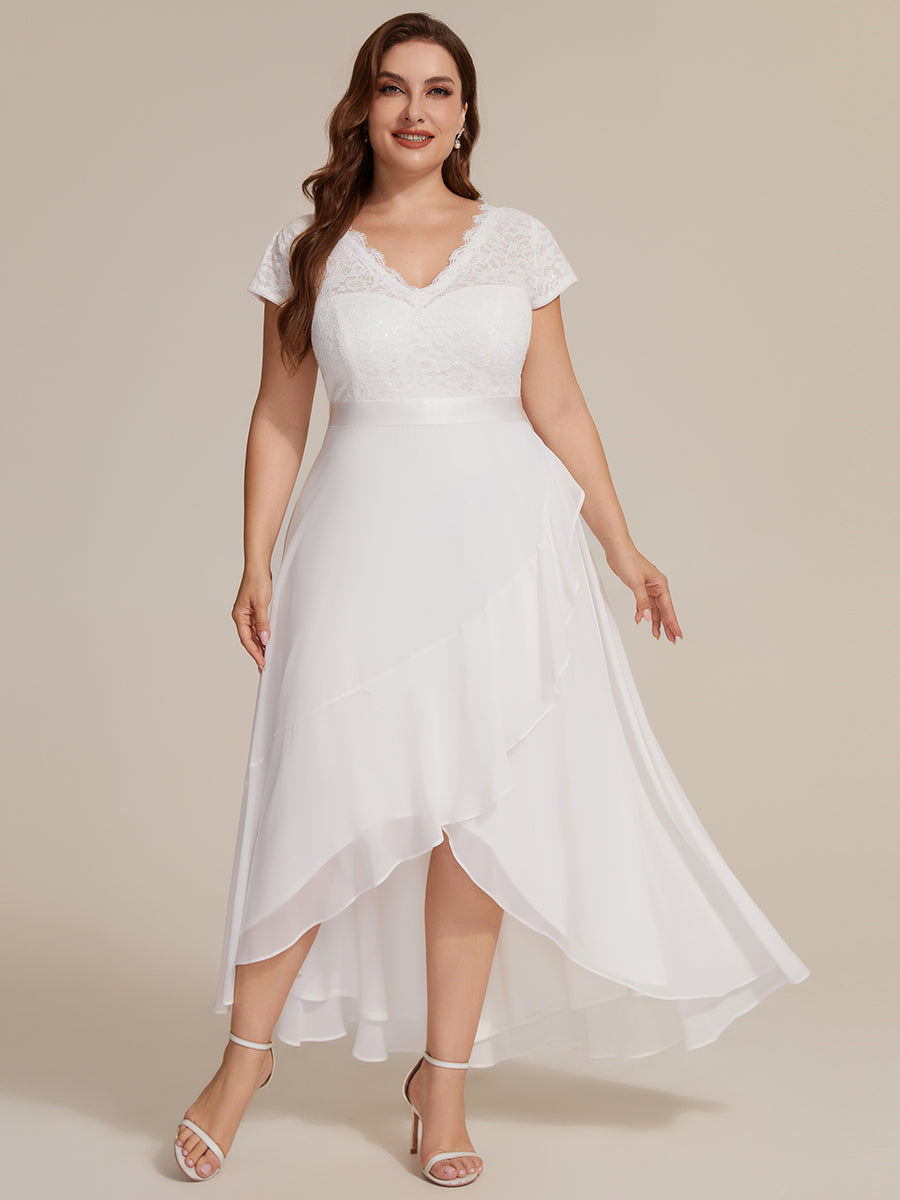 Plus Size Deep V-Neck Chiffon Evening Dress #color_White