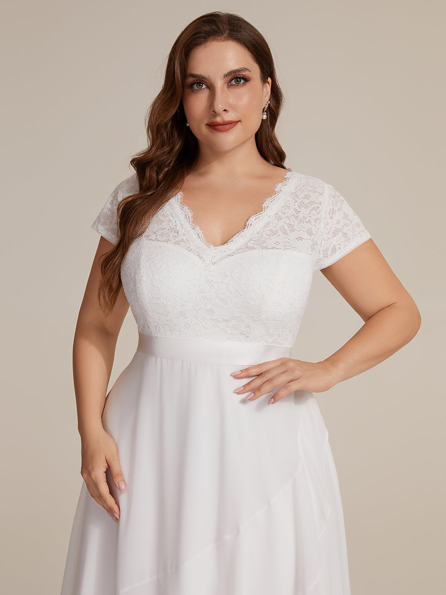 Plus Size Deep V-Neck Chiffon Evening Dress #color_White
