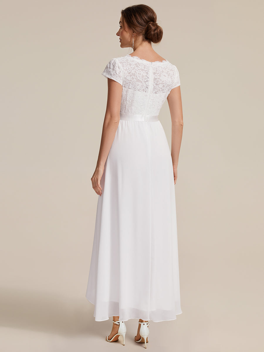 Deep V-Neck Chiffon Cap Sleeve Evening Dress #color_White