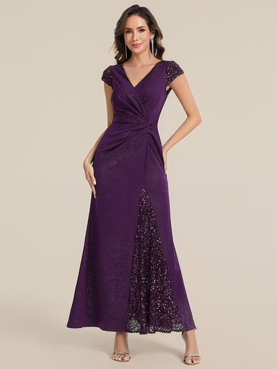 ever KAIA|Knotted Knit Cap Sleeve Maxi Glitter Evening Dress