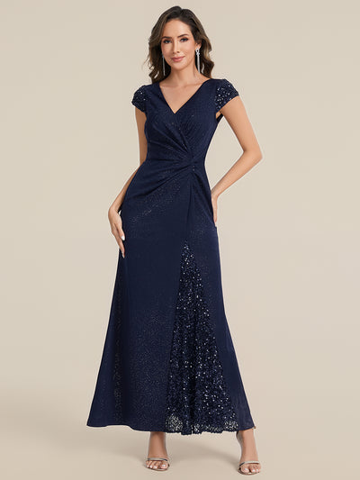 ever KAIA|Knotted Knit Cap Sleeve Maxi Glitter Evening Dress