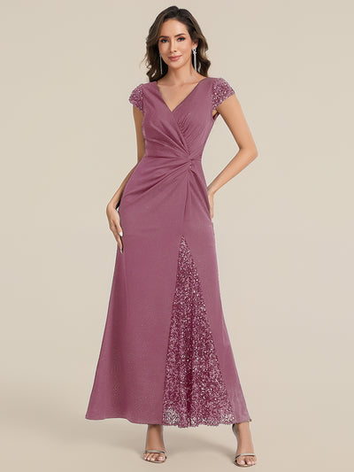 ever KAIA|Knotted Knit Cap Sleeve Maxi Glitter Evening Dress