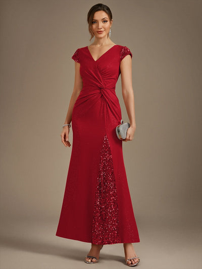 ever KAIA|Knotted Knit Cap Sleeve Maxi Glitter Evening Dress