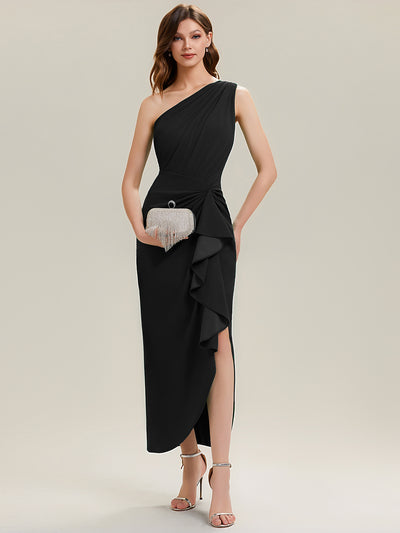 Thigh-High Slit Knit Sleeveless Evening Dress