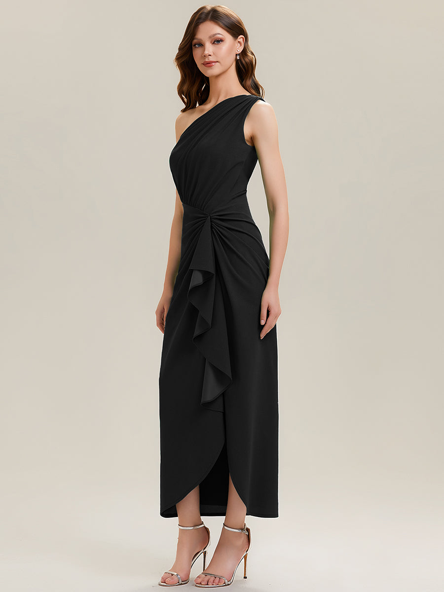 Thigh-High Slit Knit Sleeveless Evening Dress #color_Black