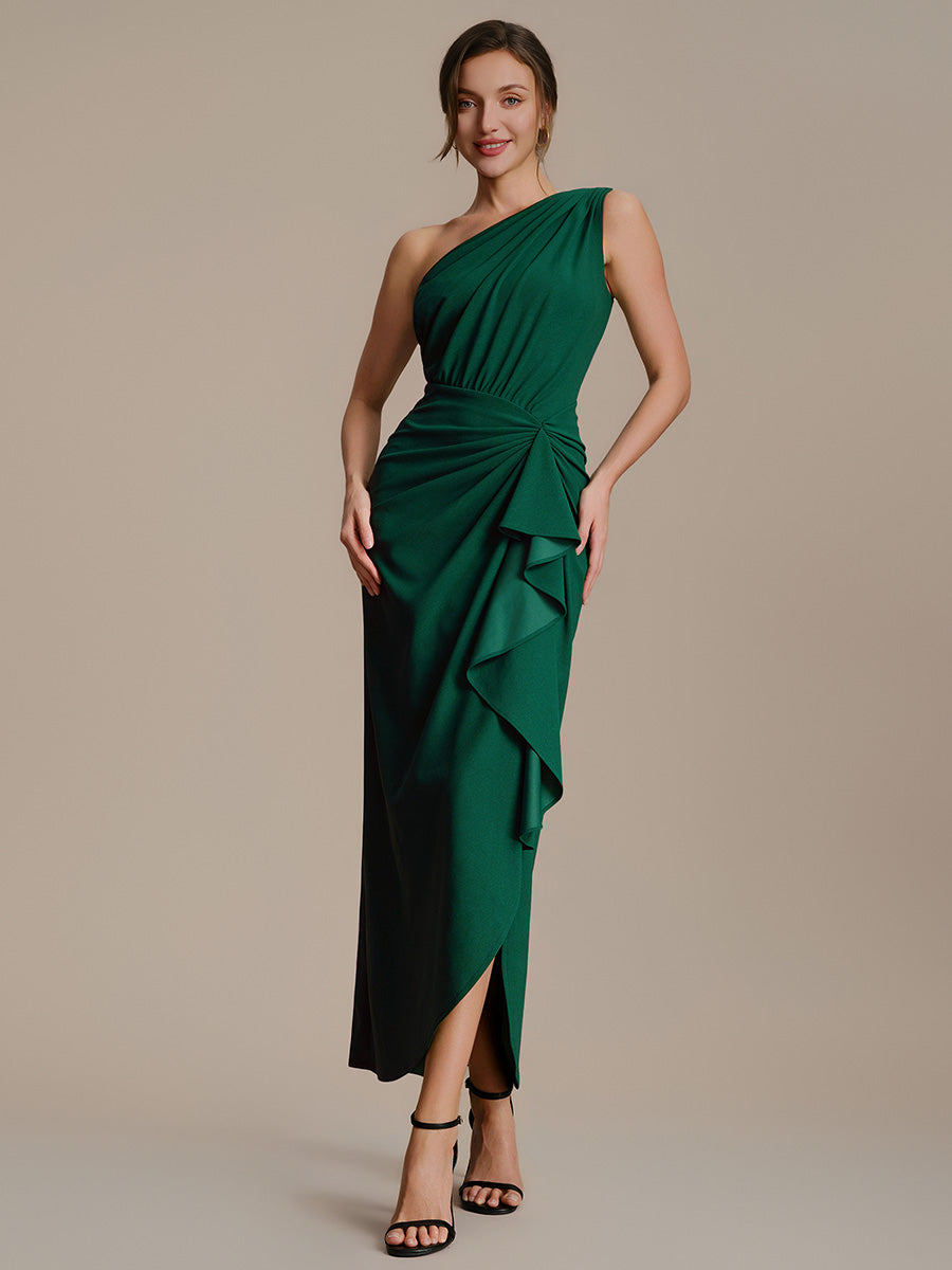 Thigh-High Slit Knit Sleeveless Evening Dress #color_Dark Green