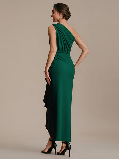 Thigh-High Slit Knit Sleeveless Evening Dress #color_Dark Green