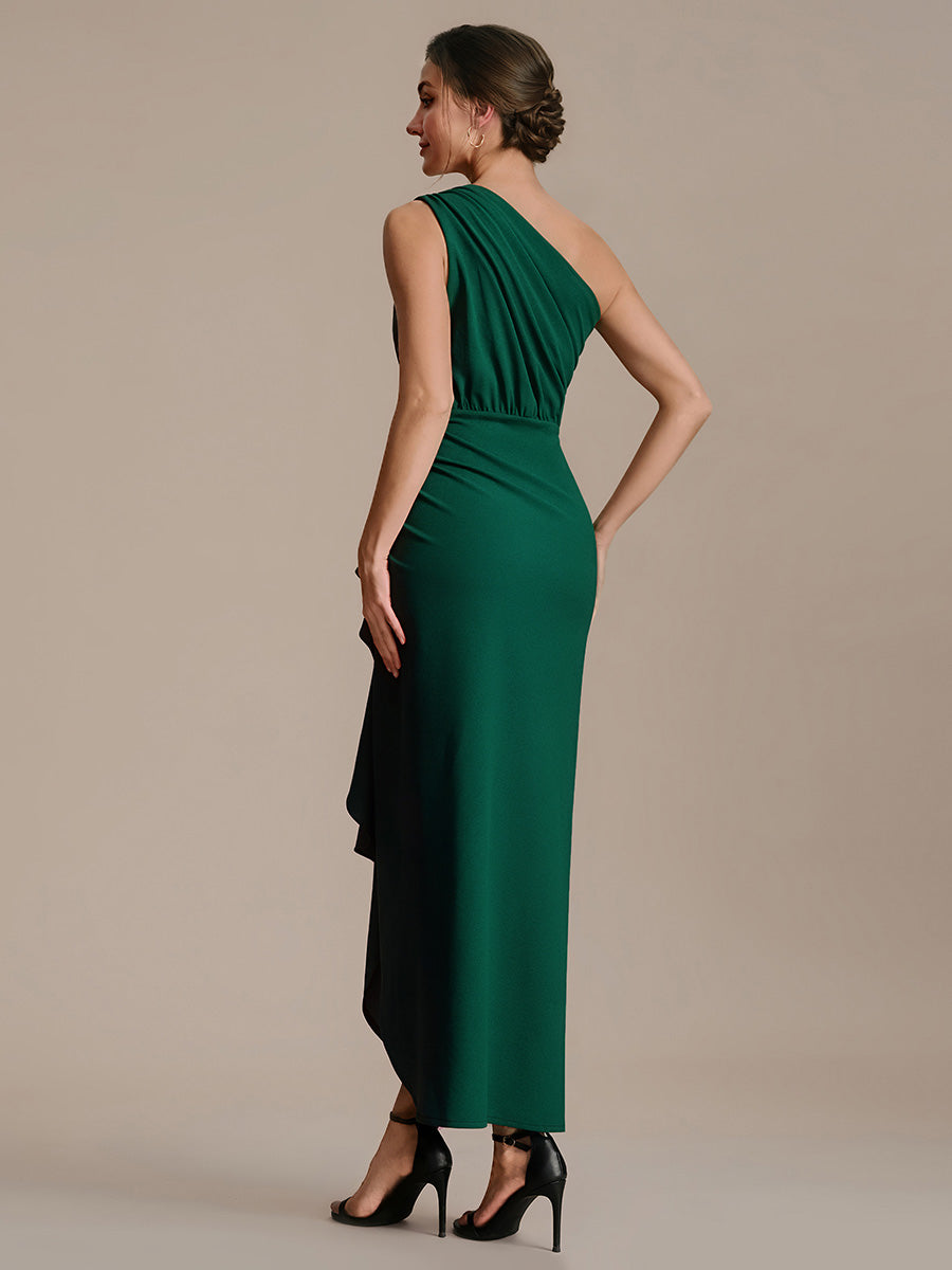 Thigh-High Slit Knit Sleeveless Evening Dress #color_Dark Green
