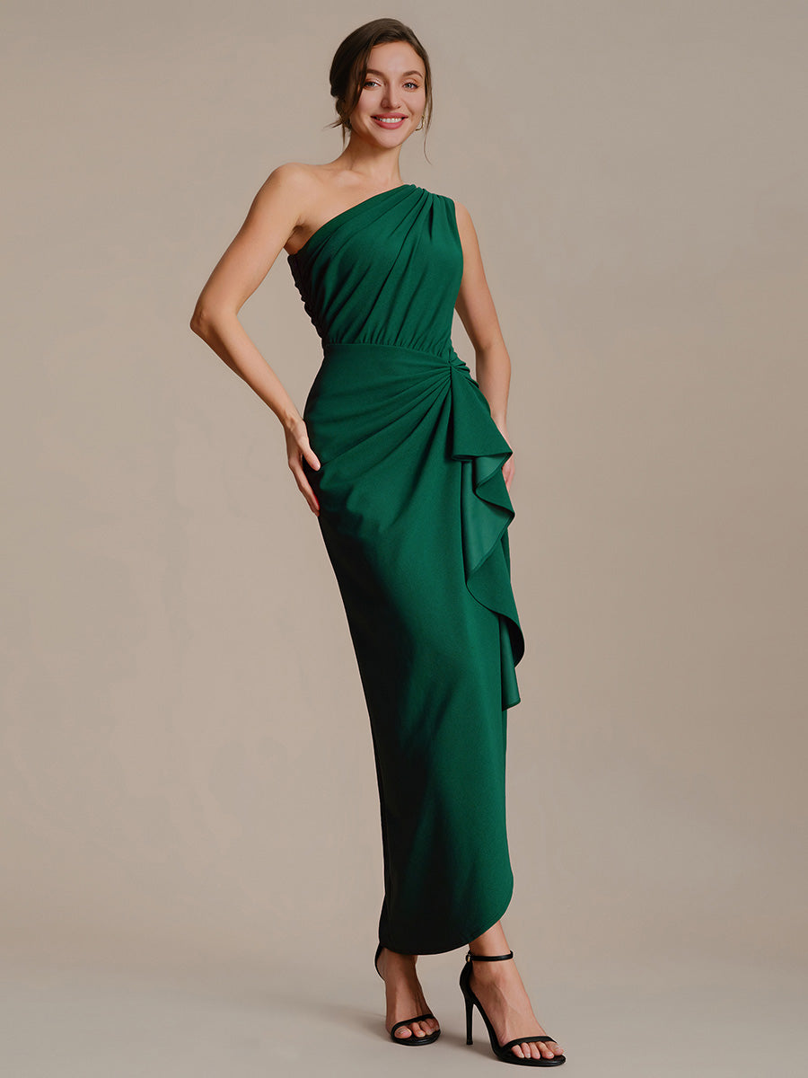 Thigh-High Slit Knit Sleeveless Evening Dress #color_Dark Green