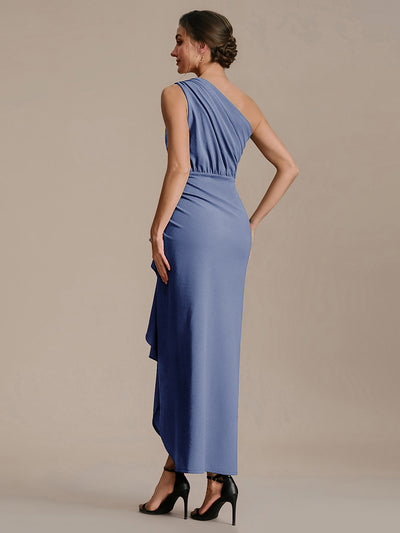 Thigh-High Slit Knit Sleeveless Evening Dress #color_Dusty Blue
