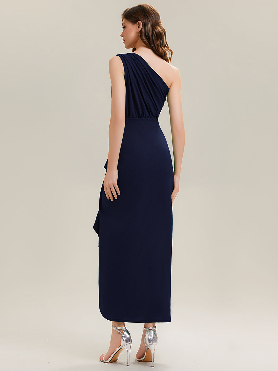 Thigh-High Slit Knit Sleeveless Evening Dress #color_Navy Blue