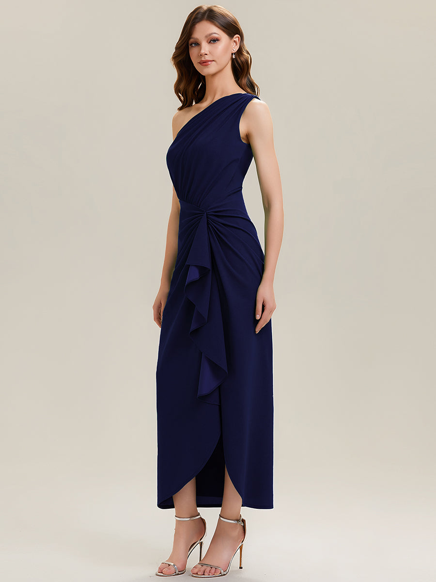 Thigh-High Slit Knit Sleeveless Evening Dress #color_Navy Blue