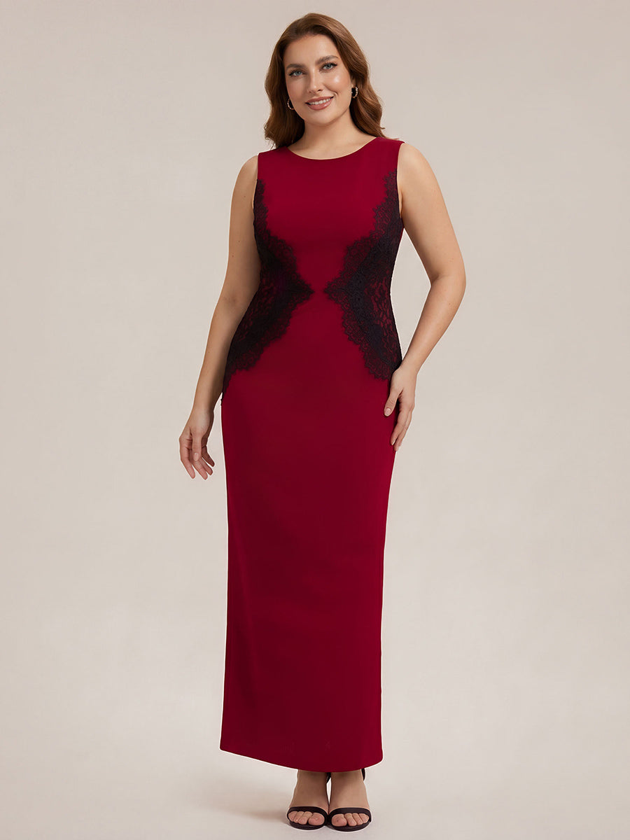 Waist Cut-Out Knit Sleeveless Evening Dress #color_Dark Red