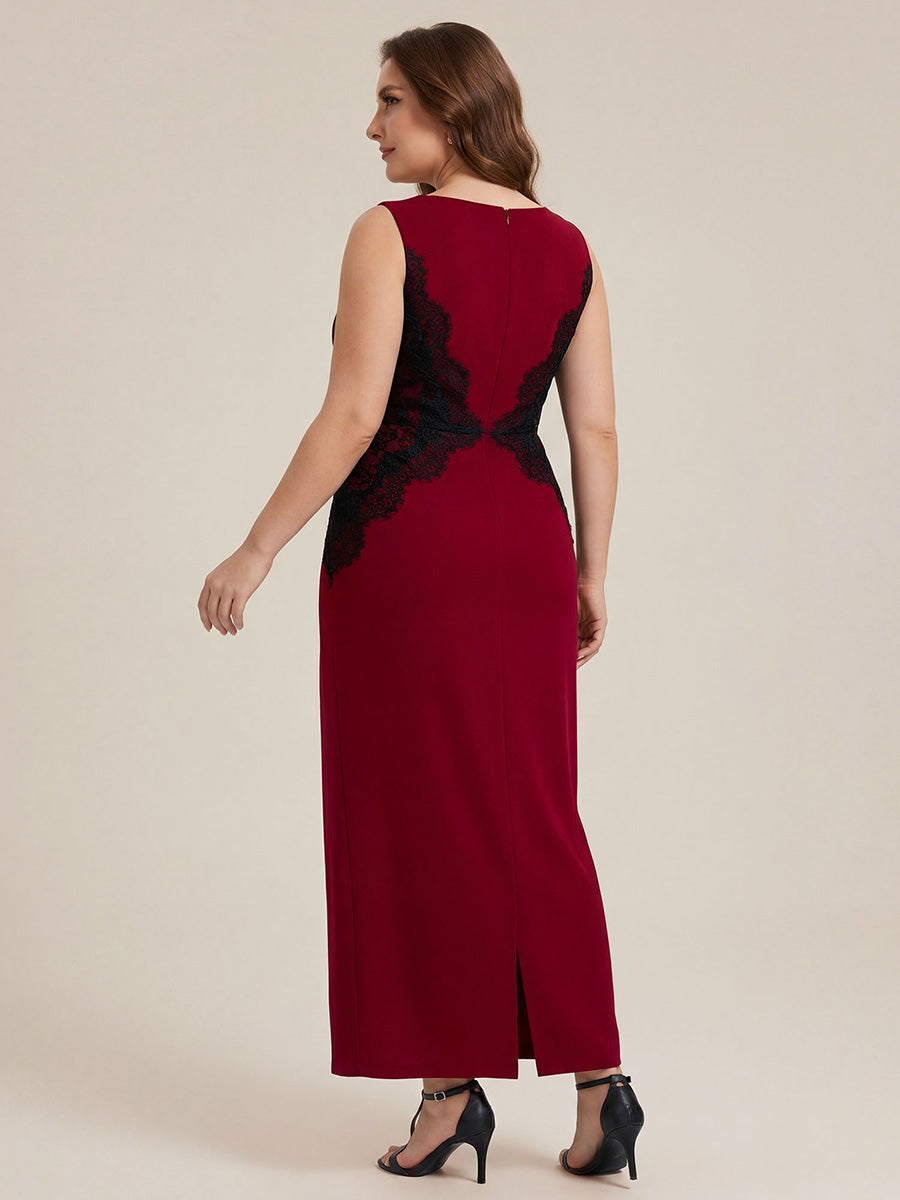 Waist Cut-Out Knit Sleeveless Evening Dress #color_Dark Red