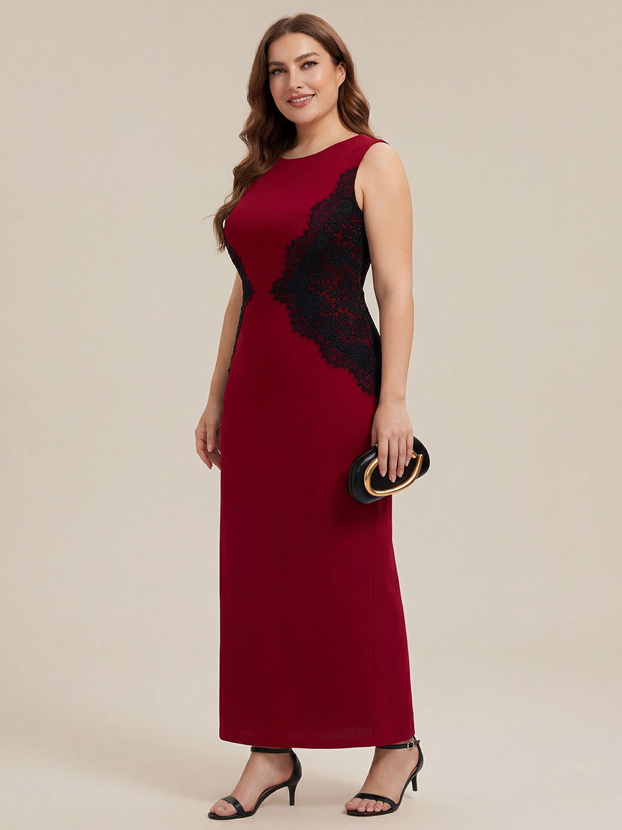 Waist Cut-Out Knit Sleeveless Evening Dress #color_Dark Red