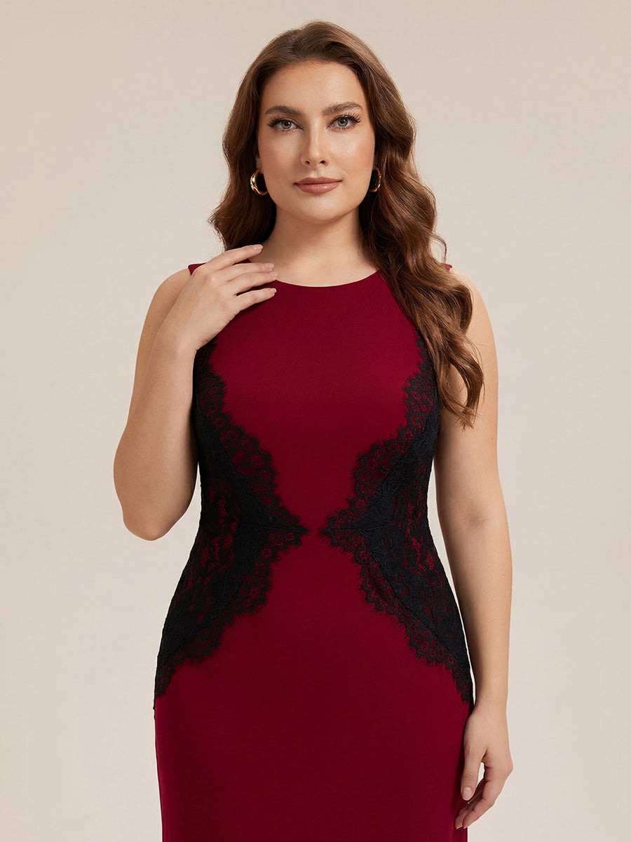 Waist Cut-Out Knit Sleeveless Evening Dress #color_Dark Red