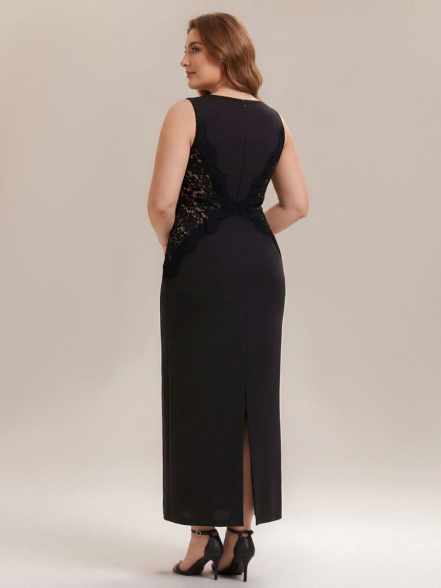 Waist Cut-Out Knit Sleeveless Evening Dress #color_Black