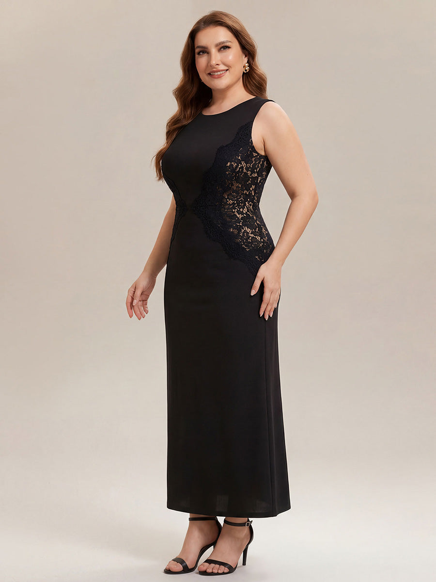 Waist Cut-Out Knit Sleeveless Evening Dress #color_Black