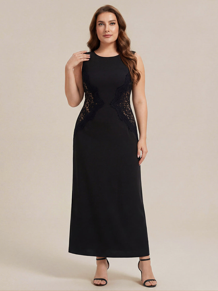 Waist Cut-Out Knit Sleeveless Evening Dress #color_Black