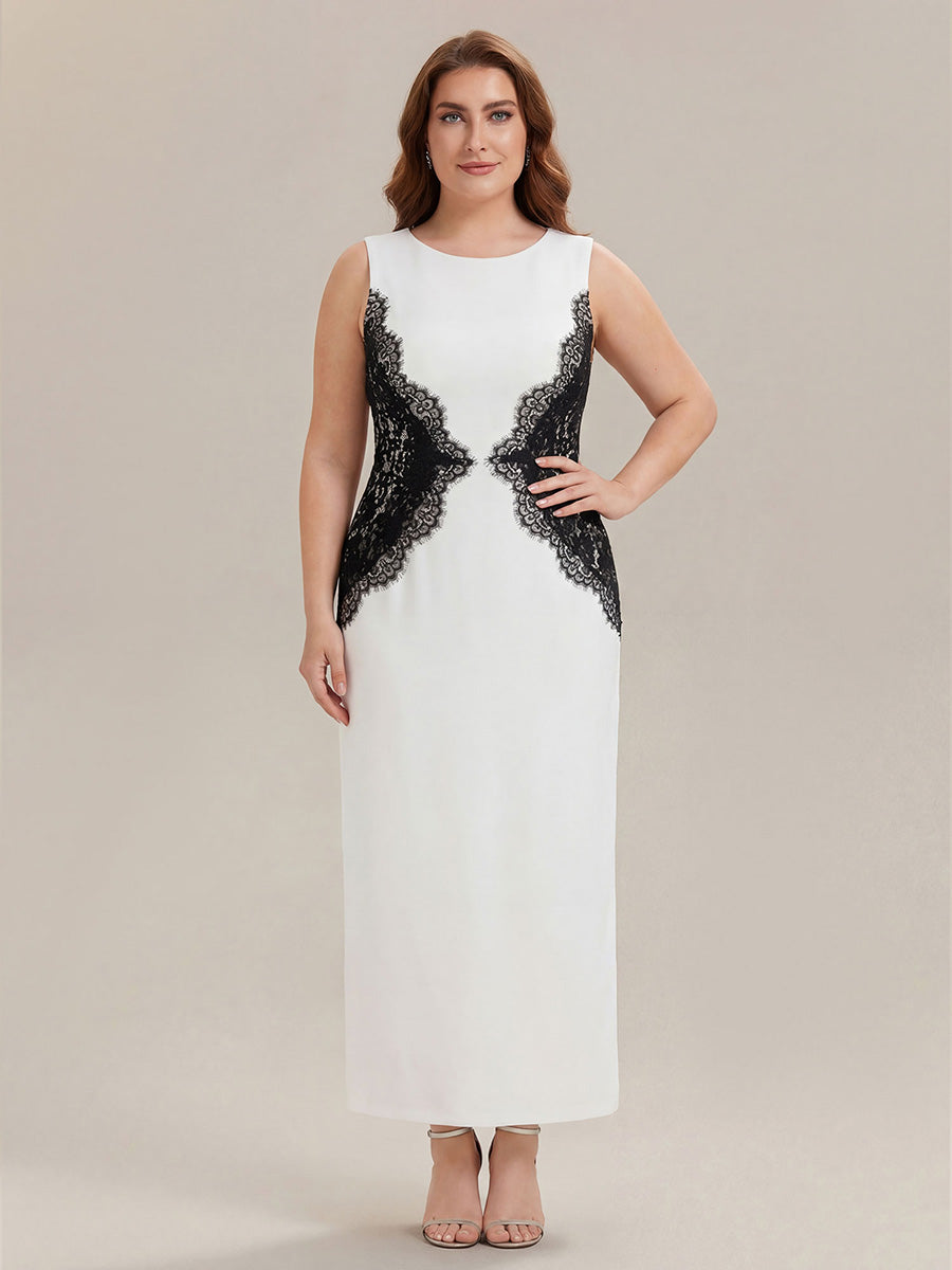 Waist Cut-Out Knit Sleeveless Evening Dress #color_Ivory-Black
