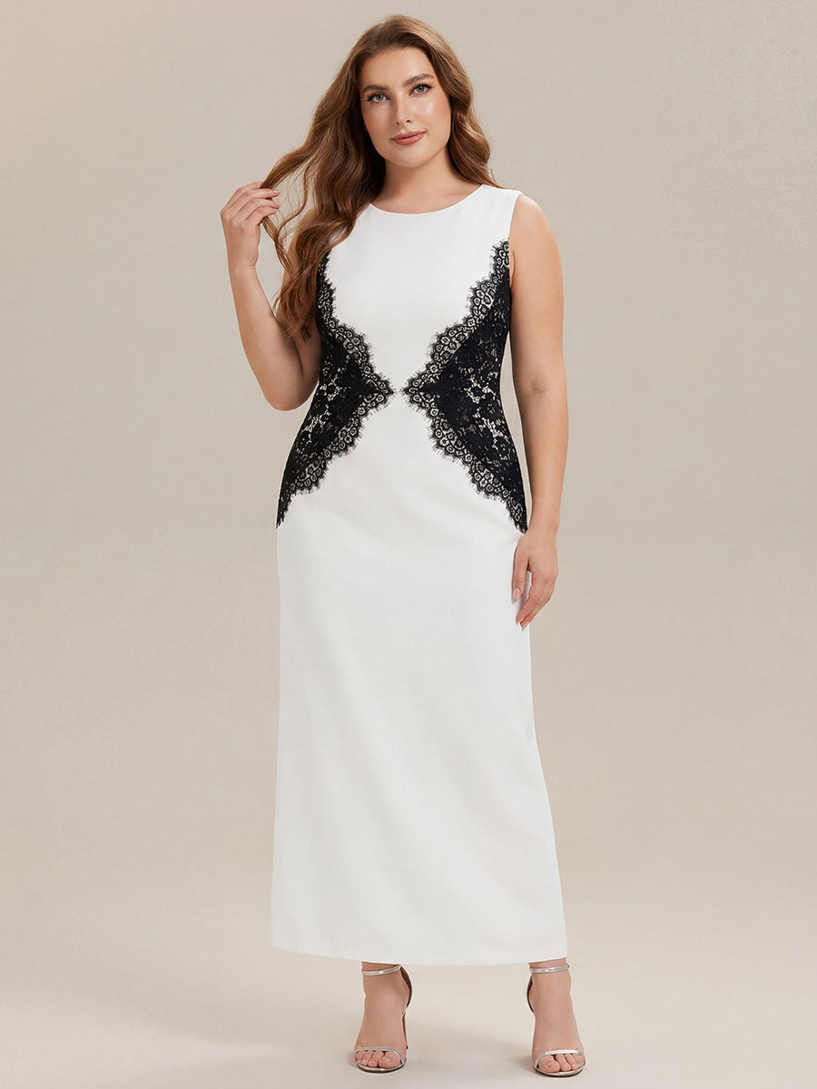 Waist Cut-Out Knit Sleeveless Evening Dress #color_Ivory-Black