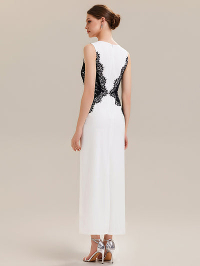 Waist Cut-Out Knit Sleeveless Evening Dress #color_Ivory-Black
