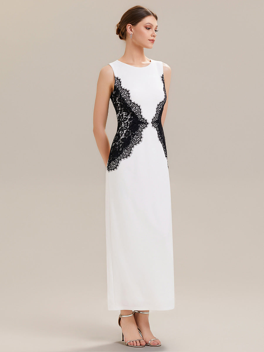 Waist Cut-Out Knit Sleeveless Evening Dress #color_Ivory-Black