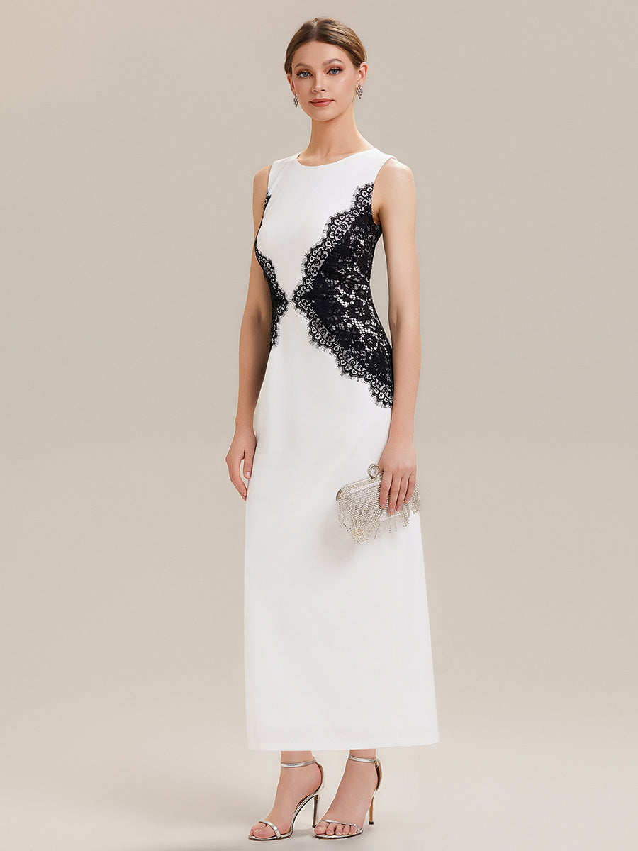 Waist Cut-Out Knit Sleeveless Evening Dress #color_Ivory-Black