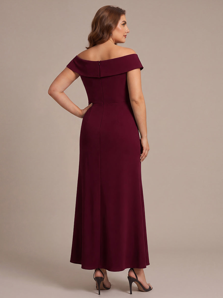 Plus Size Slit Crepe Evening Dress #color_Burgundy
