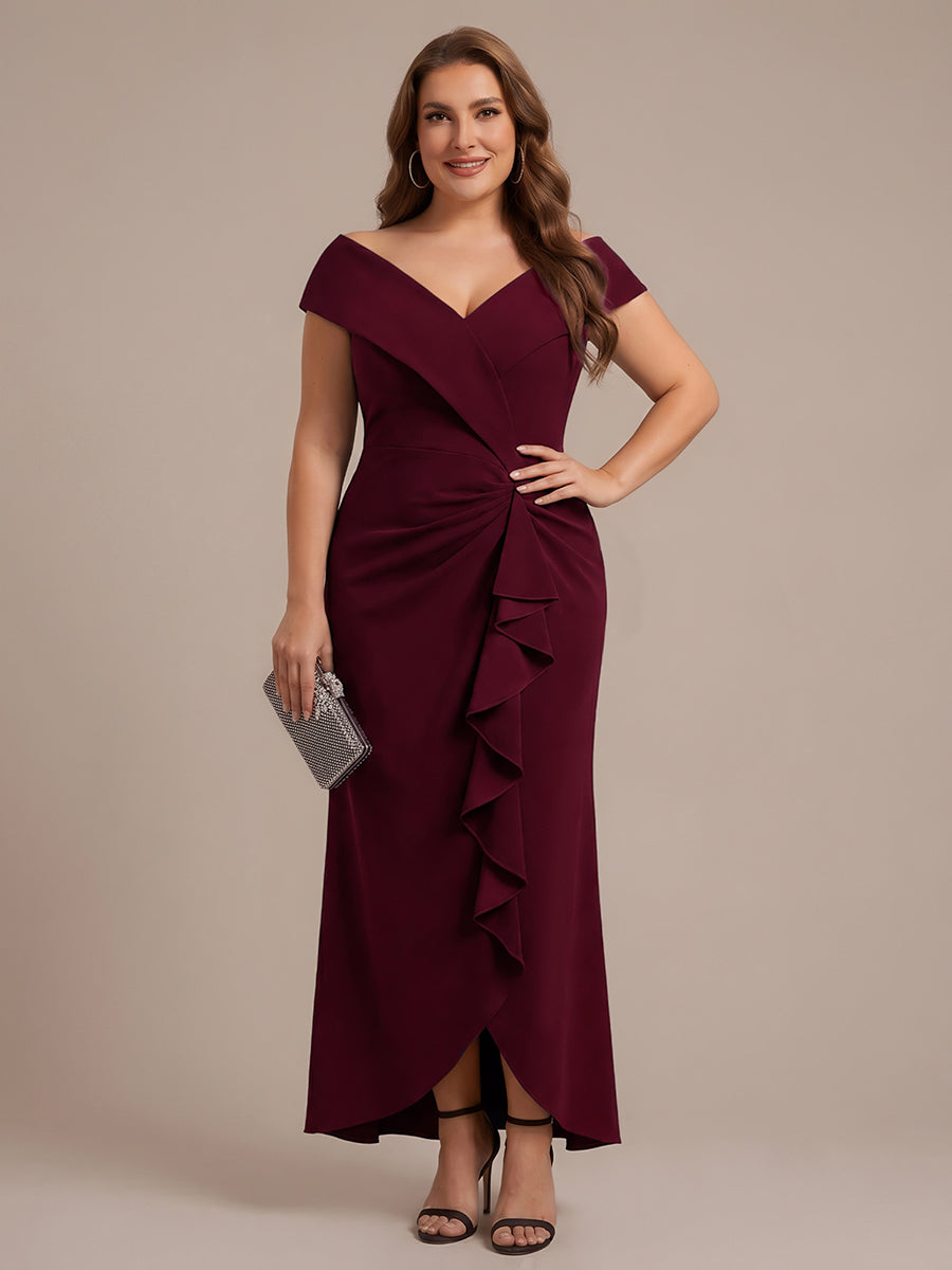 Plus Size Slit Crepe Evening Dress #color_Burgundy