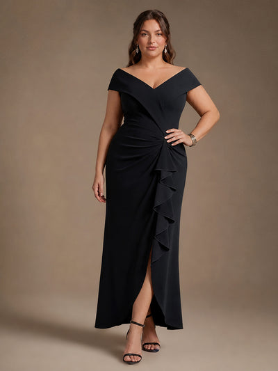 Plus Size Slit Crepe Evening Dress