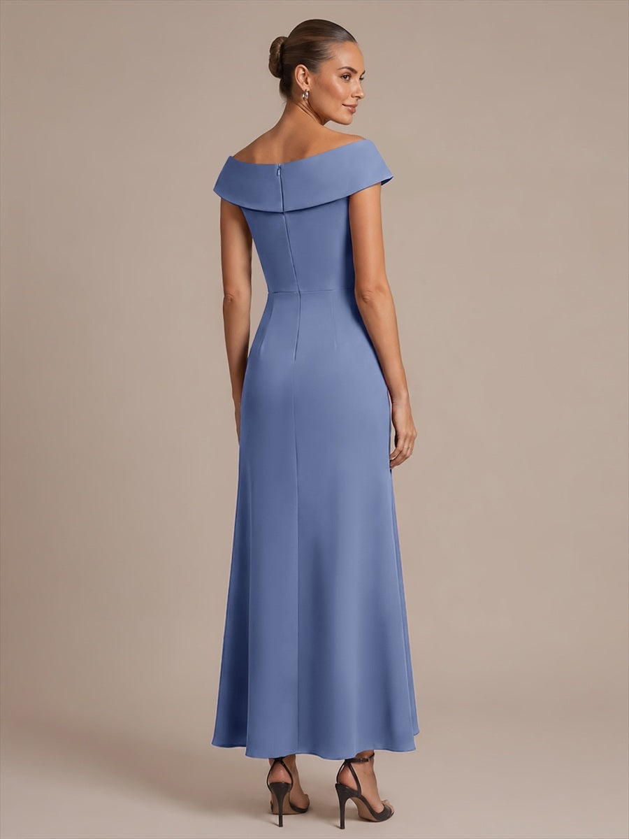 Ruffle Crepe Cap Sleeve Evening Dress #color_Dusty Blue