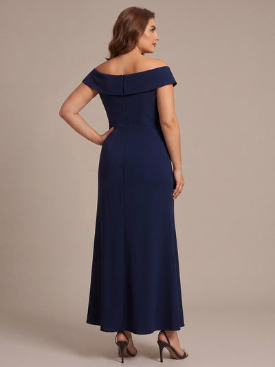Plus Size Slit Crepe Evening Dress #color_Navy Blue