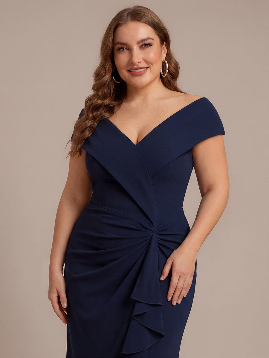 Plus Size Slit Crepe Evening Dress #color_Navy Blue