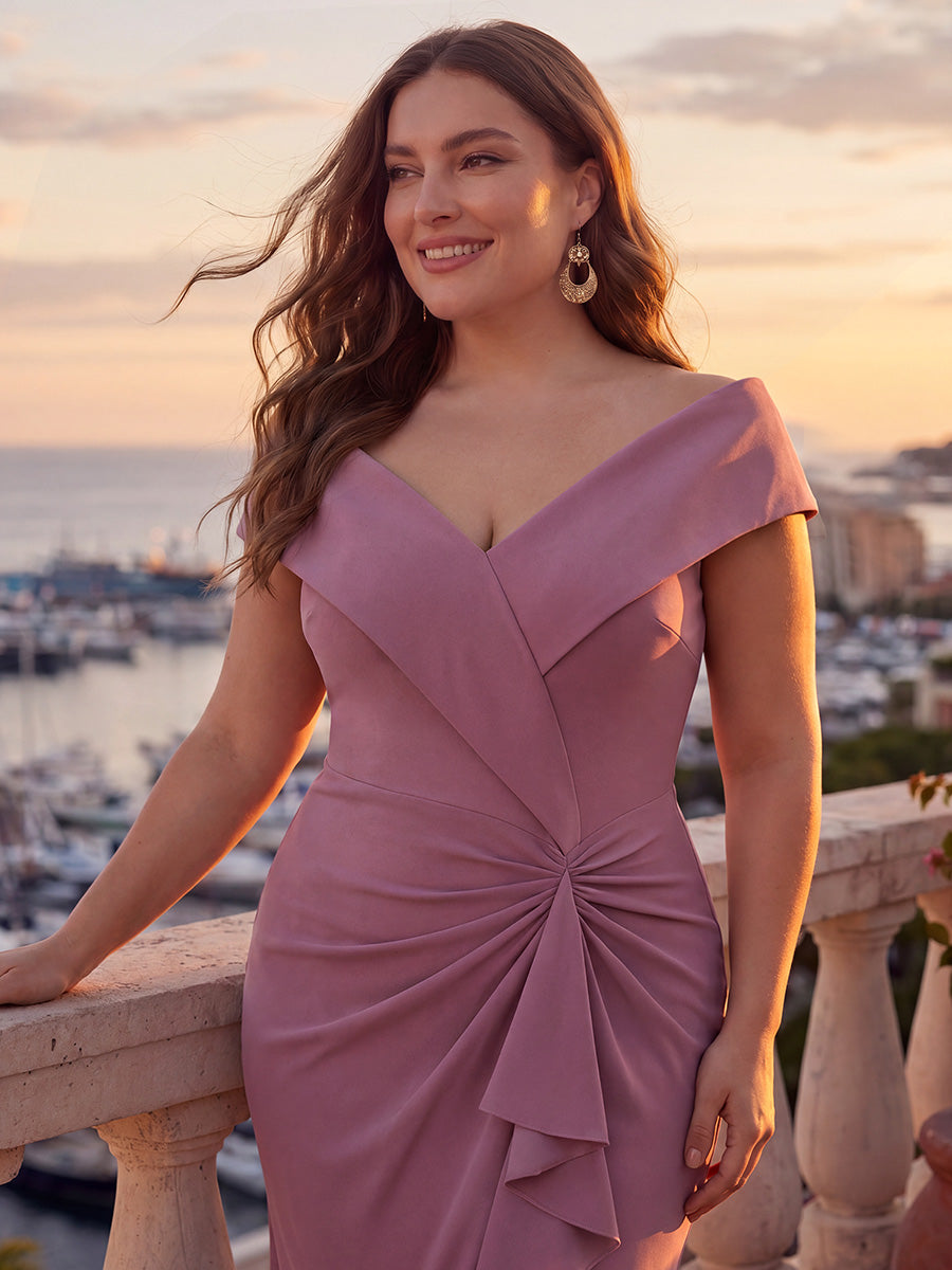 Plus Size Slit Crepe Evening Dress #color_Purple Orchid